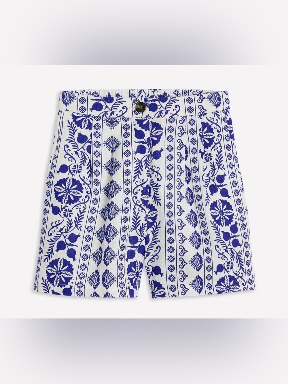 Boden Women's US 12 Dulwich Linen Shorts 6” Inseam Blue White NEW